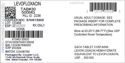 Label (72578 099 18 Levofloxacin 500mg 67046 1358 30)